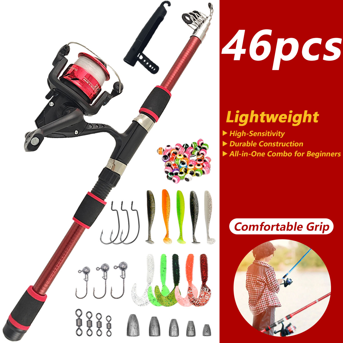 46Pcs Telescopic Fishing Rod R - Freshwater Line บทวิจารณ์และราคา